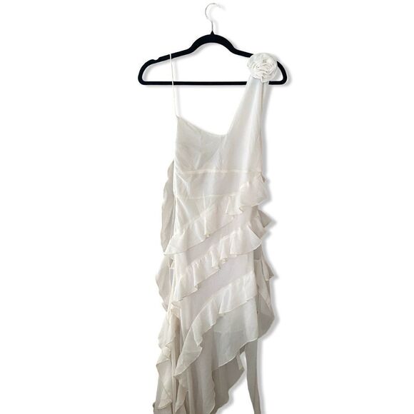 Bubishluxe Willow Ruffle Rosette Dress in White mini midi jellyfish hem Revolve - Picture 8 of 16